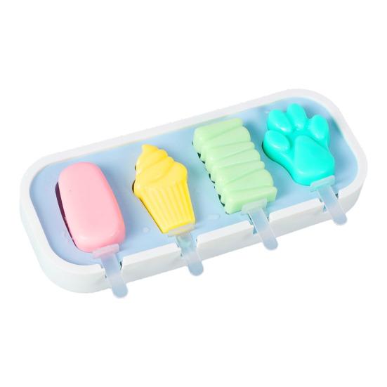 Silicone Ice Cream Mold with Anti-Spill Dust-Proof Cover 4 Cavities Cute Shapes Popsicle Mold Easy Demoulding Popsicle Maker for Kids Summer Party
