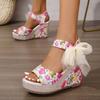 Plus Size 2026 Fashion Open Toe Women's Sandals Summer Printing Round Toe Platform Wedges Sandals for Daily Casual Dress Shoes