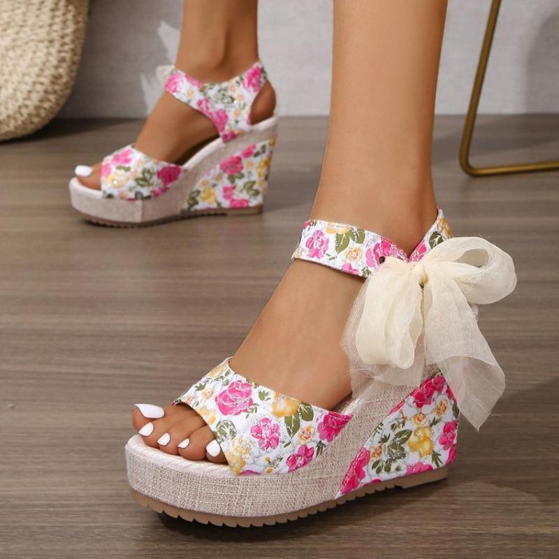Plus Size 2026 Fashion Open Toe Women's Sandals Summer Printing Round Toe Platform Wedges Sandals for Daily Casual Dress Shoes