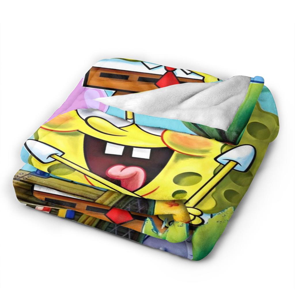 Kawaii SpongeBob SquarePants Blanket Flannel Super Soft Throw Blankets for Outdoor Travel Bedspread