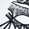 Erotische Damen-Unterwäsche, dünner Abschnitt, durchsichtige Netz-Stickerei, sexy Dessous, Bügel-BH, Strumpfgürtel, Tanga-Anzug