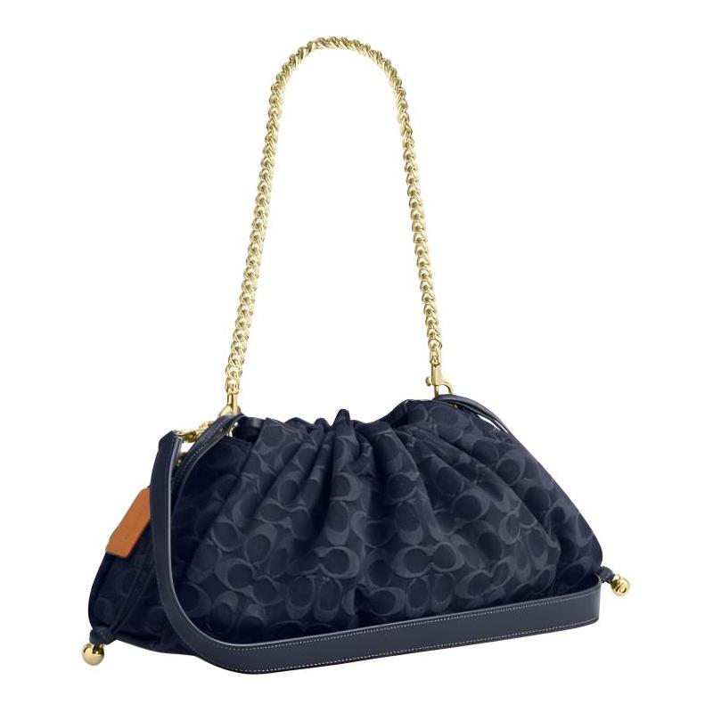 Coach Faye 38 Classic Presbyopia Brand Gold Logo Drawstring Closure Detachable Shoulder Strap Denim Handbag Large Women's Indigo