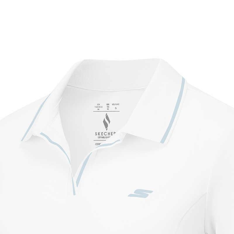Skechers Basic Sports Series Simple Comfortable Versatile Slim Fit Short Sleeve Polo Shirt Women Tops Bright-White P225W142-0019