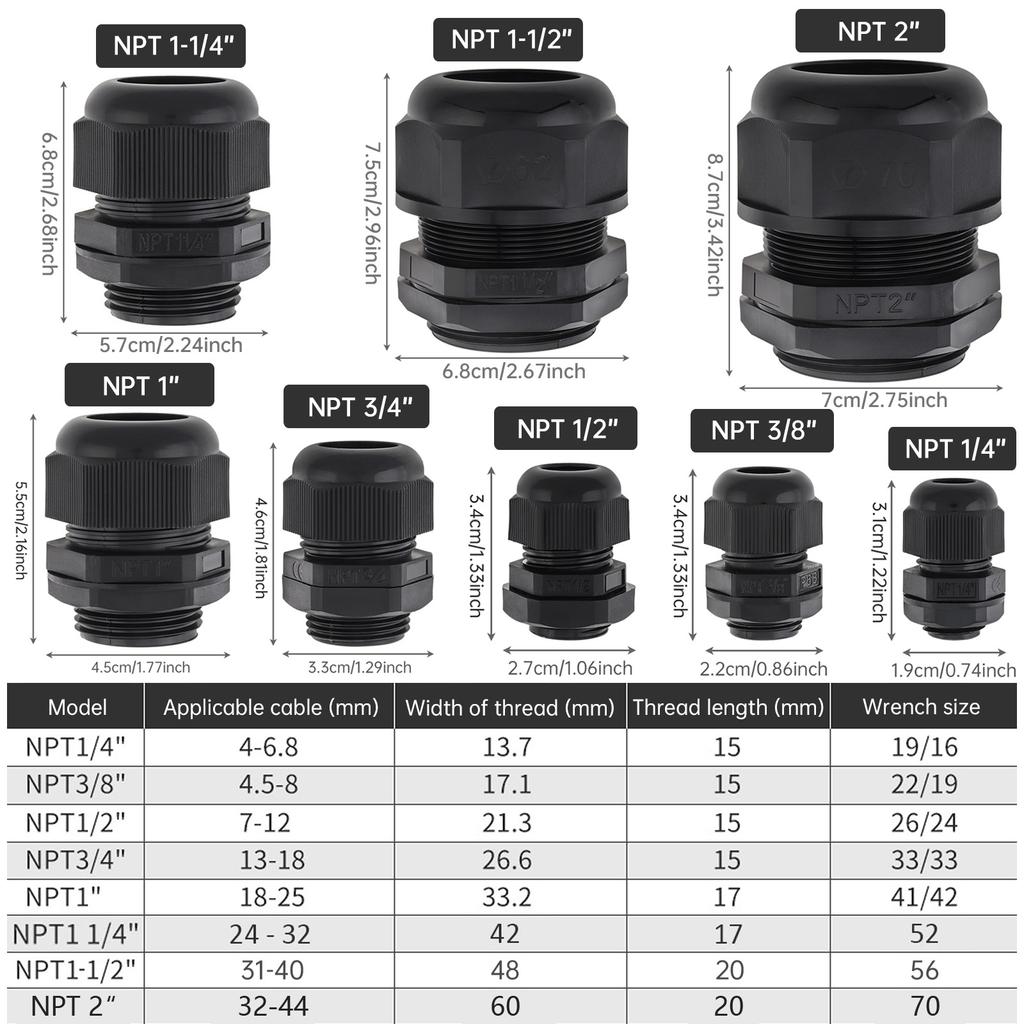 Nylonová 1/4-2 palcová NPT kabelová vývodka IP68 Vodotěsná Nehořlavá Odlehčení tahu Vysoká zátěž Bezpečné těsnění