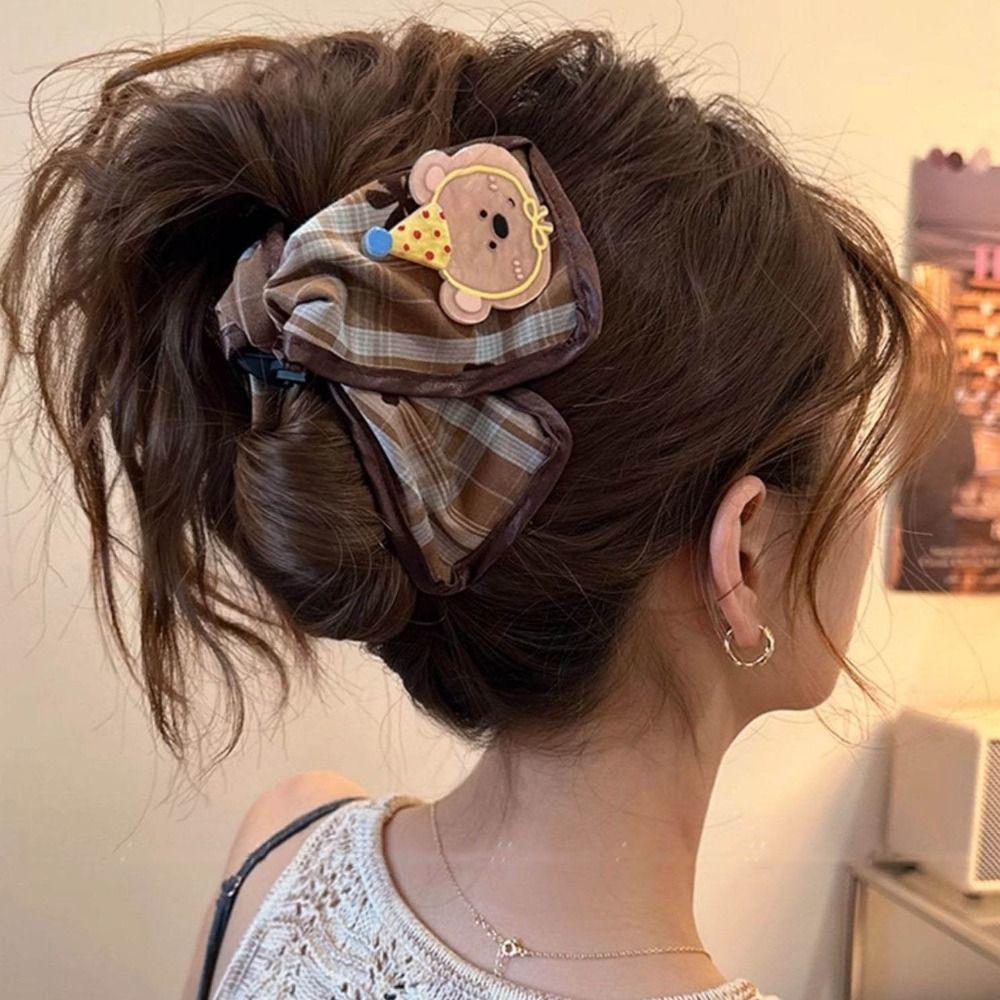 Plaid Cloth Shark Clip Cartoon Hairpins Fashion Cloth Hair Claws  Party Hair Accessories