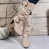 Fashion Women's Shoes Side Zip Plus Size Women's Boots Autumn Western Retro Pleated Mid-Calf Boots Women Solid Shoes Ladies