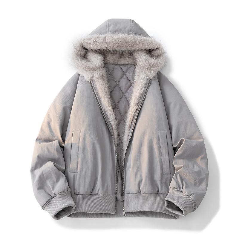 

Retro Plush Collar Coat Couple Same Style Winter New Loose Hooded Parka Cotton Coat 2XL