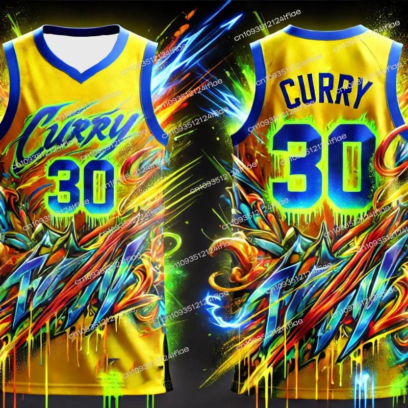 Neue Erwachsenen Herren Basketball Sportweste Curry Nr. 30 Sammleredition Basketballtrikot Graffiti Streetwear Spezielles Trikot-Set