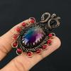 Rainbow Solar Quartz, Garnet Copper Wire Wrap Pendant 2.76" J2y99