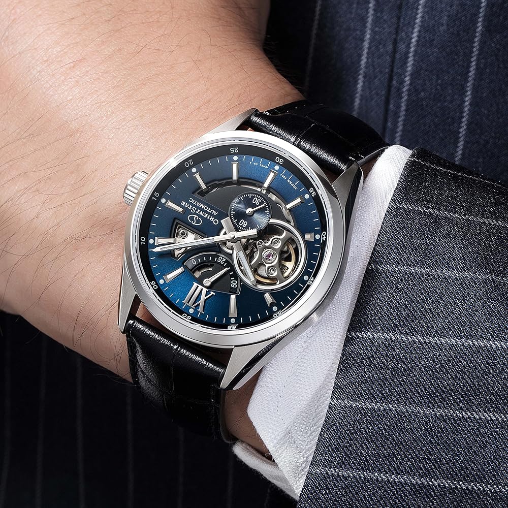 Orient Star Automatic Skeleton Watch Men's Navy Open Heart Mechanical Japan Made 2-Year Warranty