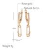 Kienl Paper Clip Long Drop Women's Earrings Rose Gold Color Fine Jewelry