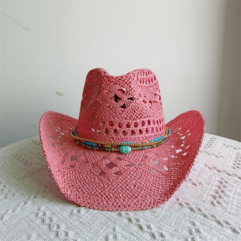 8 Colors Cowboy Straw Hat Hand-Woven Hollow Men'S And Women'S Summer Sun Hat Jazz Straw Hat Western Cowboy Hat Sombrero