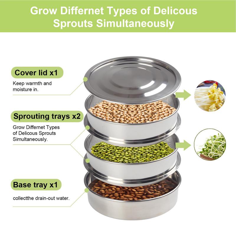 Stainless Steel Sprout Grower 7.8 Inch Stackable 3-Tier Sprouting Trays Round Sprouting Grower Microgreens Propagator