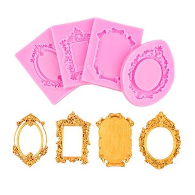 4Pcs Embossed Design Air Dry Clay Molds Baroque Photo Frame Molds  Candy Crafting
