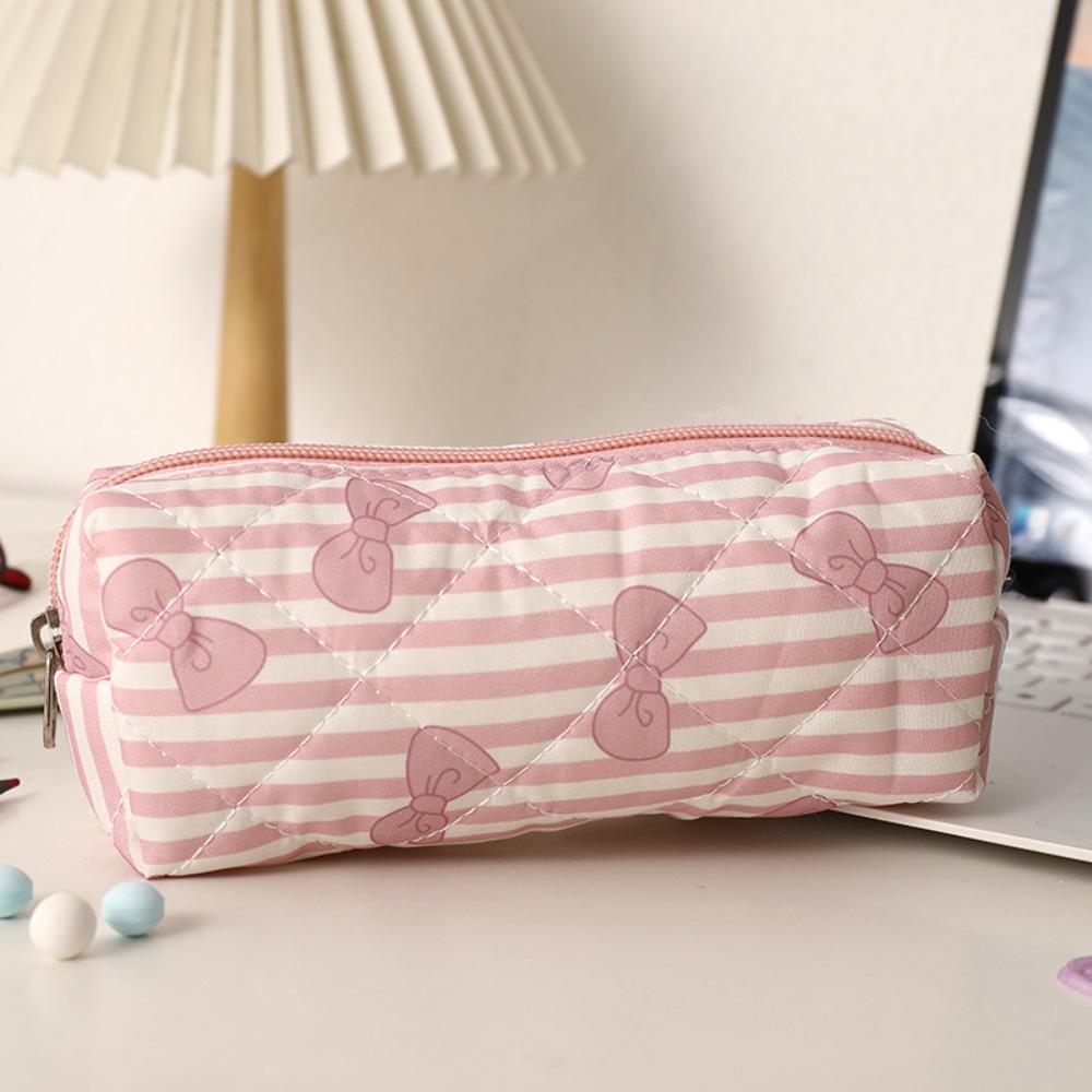 New Bowknot Floral Print Pen Bag Large Capacity Portable Storage Bag Multifunctional Stationery Bag School Office