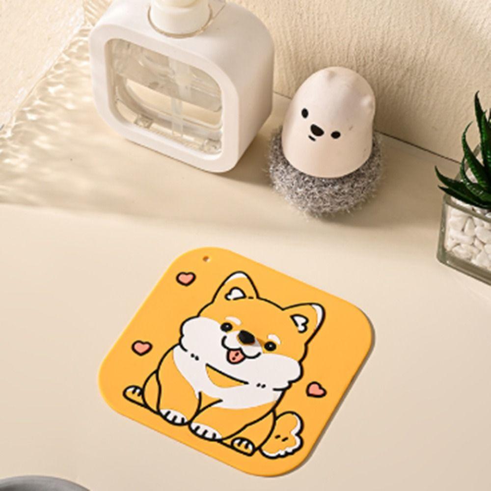 Silicone Floor Drain Cover Cartoon Dog Sewer Filter Pad  for Bathroom Hair Collection