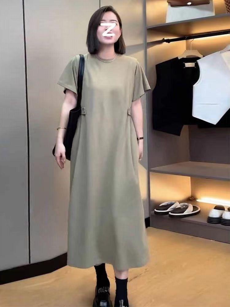 Women's Plus Size Korean Style Summer Casual Dress - Loose, Slimming, Short Sleeve