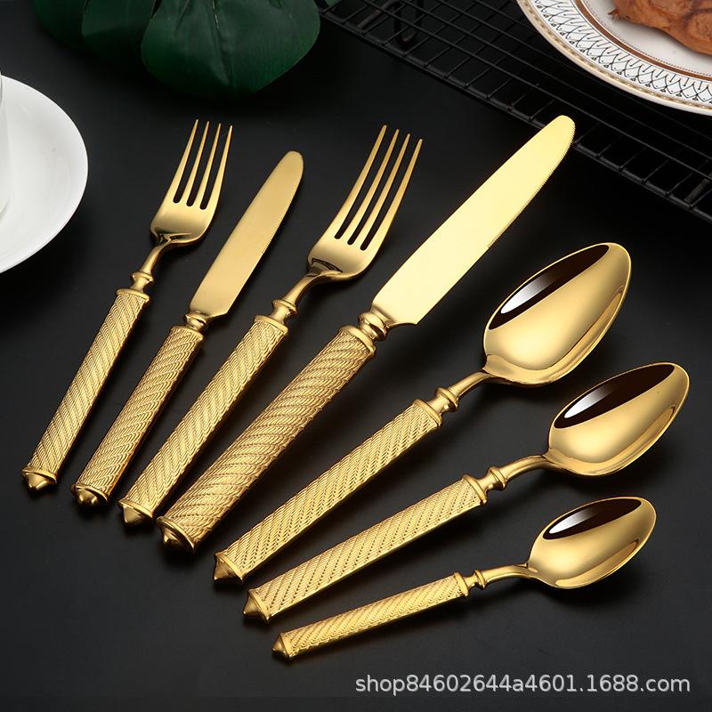 2024 New 304 Stainless Steel Western Tableware Knives, Forks, Spoons, Round Hemp Rope Creative Handle Hotel Restaurant