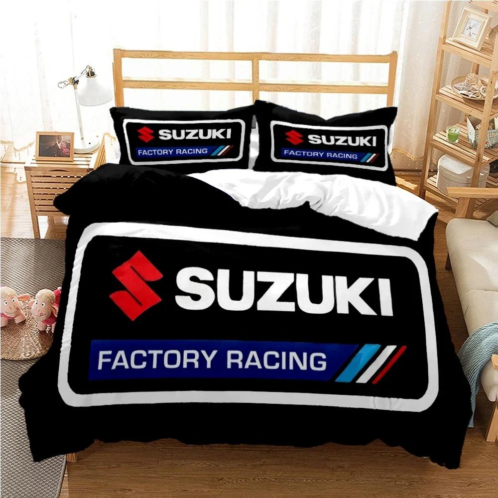 Teenagers SUZU motorcycle Casal Duvet Cover Comforter All Season Bedding Sets Soft Quilt Cover and Pillowcases Single/Double