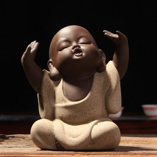 Colorful Zisha Little Monk Buddha Tea Pet - Handmade Decorative Tea Set Accessory