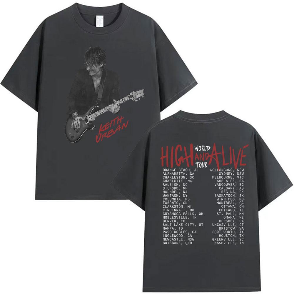90er Retro Keith Urban High and Alive Welttournee 2025 T-Shirts Unisex Gothic Hip Hop Street Kurzarm Baumwoll-T-Shirt Streetwear