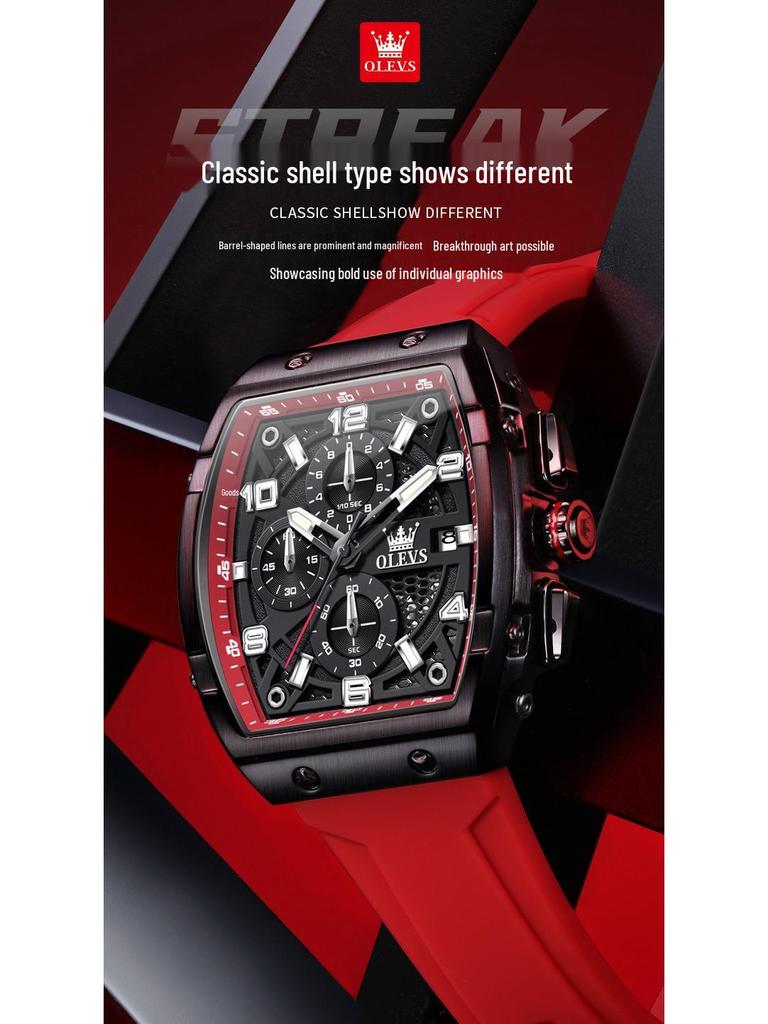 Reloj de Cuarzo Impermeable Multifunción con Forma de Barril para Hombre Oulishi