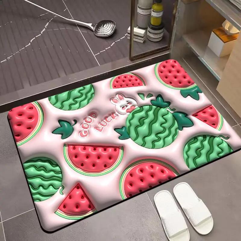 3D Stereoscopic Vision Fruit Printed Bathroom Floor Mat Anti slip Water Absorbing Quick drying Bathroom Home Decoration