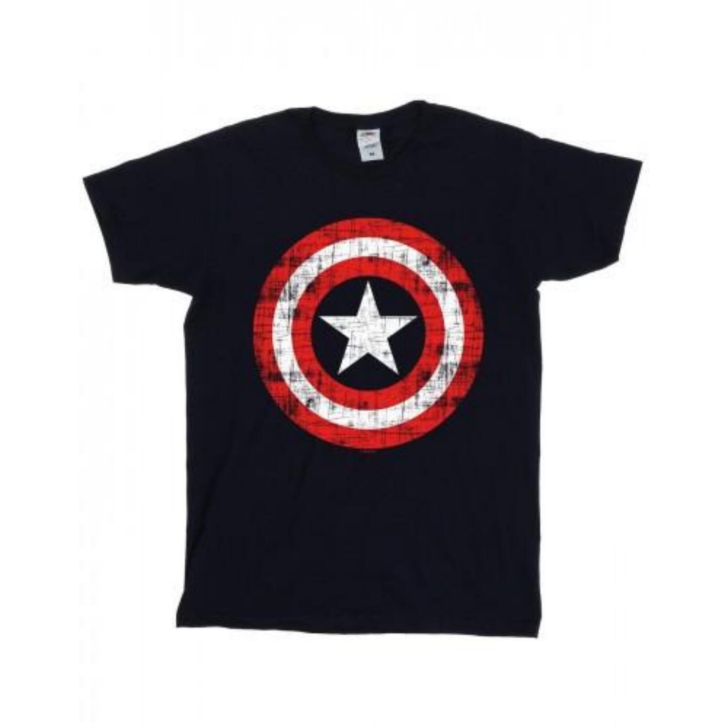 Marvel Mens Avengers Captain America Scratched Shield T-Shirt S