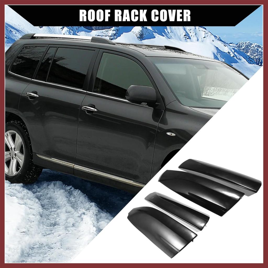 Obere/Dachgepäckträger-Schienen Endkappen Schutzabdeckung Schale für Toyota Highlander 2008-2013 / Schienen-Endkappen Schalenkappe / 4 Stück/Schwarz Ersatzteile