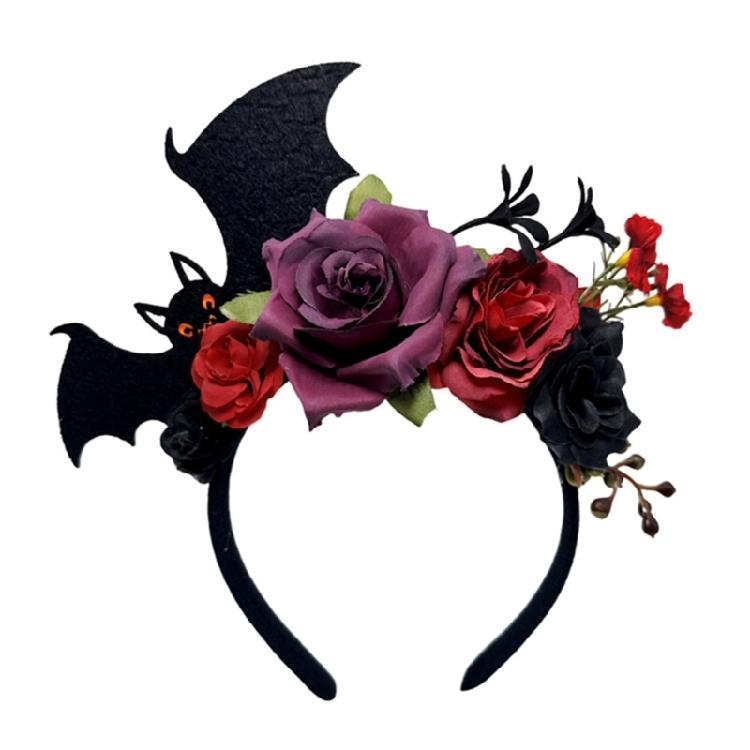 

Halloween Themed Rose Bat Hairband Practical Resin Headband Nonslip Design For Cosplay Photography Costume Parties вина червоного кольору