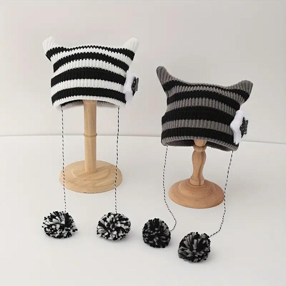 Star Cat's Ears Knitted Hat Y2K Woolen Hat Casual Slouchy Knitted Beanies  Outdoor