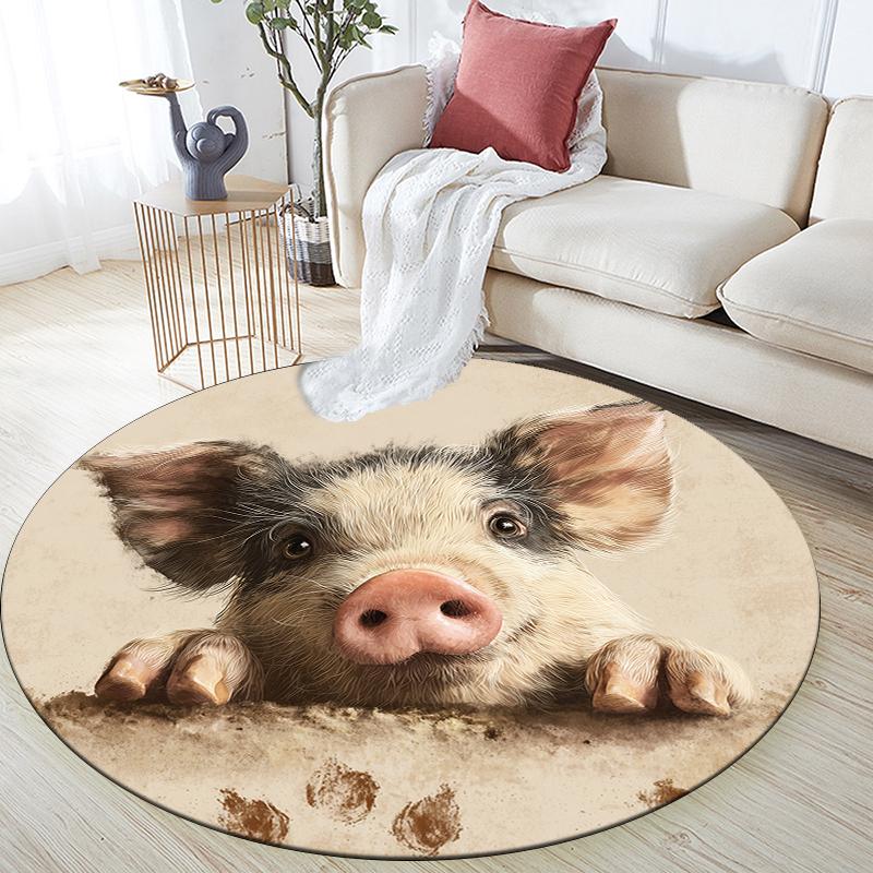 Piglet pattern round rug,Carpet Rug for Living Room Bedroom  Playroom ,Non-slip Floor Mat,Holiday Gifts and Birthday Gifts.