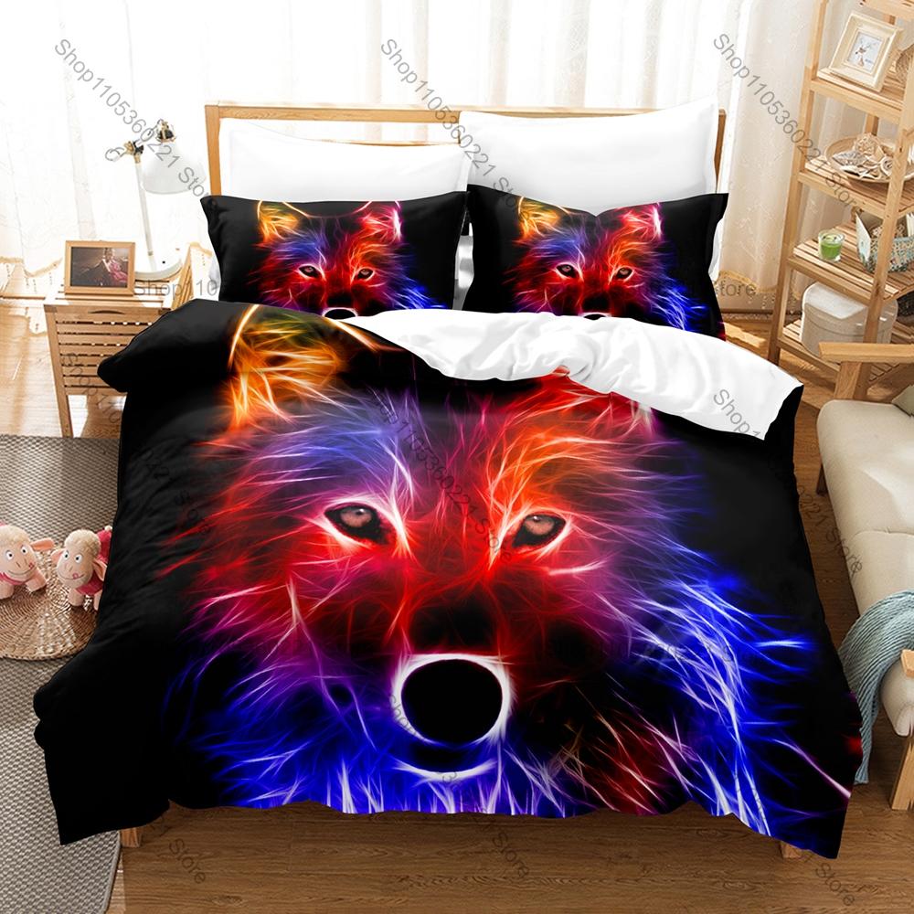 Wolf Majestic Howling Wild Forest Beast Vintage Wildlife Animal Art Bedding Set Duvet Cover + 2 Pillowcases Animal Fan Bedroom