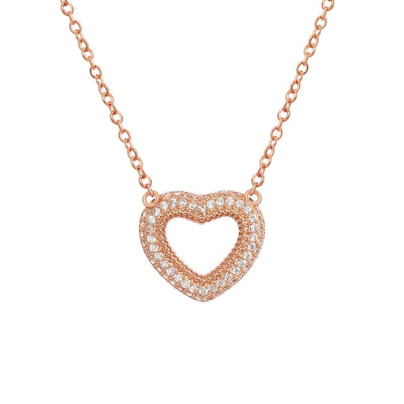 Korean Version of Simple Peach Heart Necklace, Original Design Hollow Twist Woven Double-layer Diamond-encrusted Love Necklace