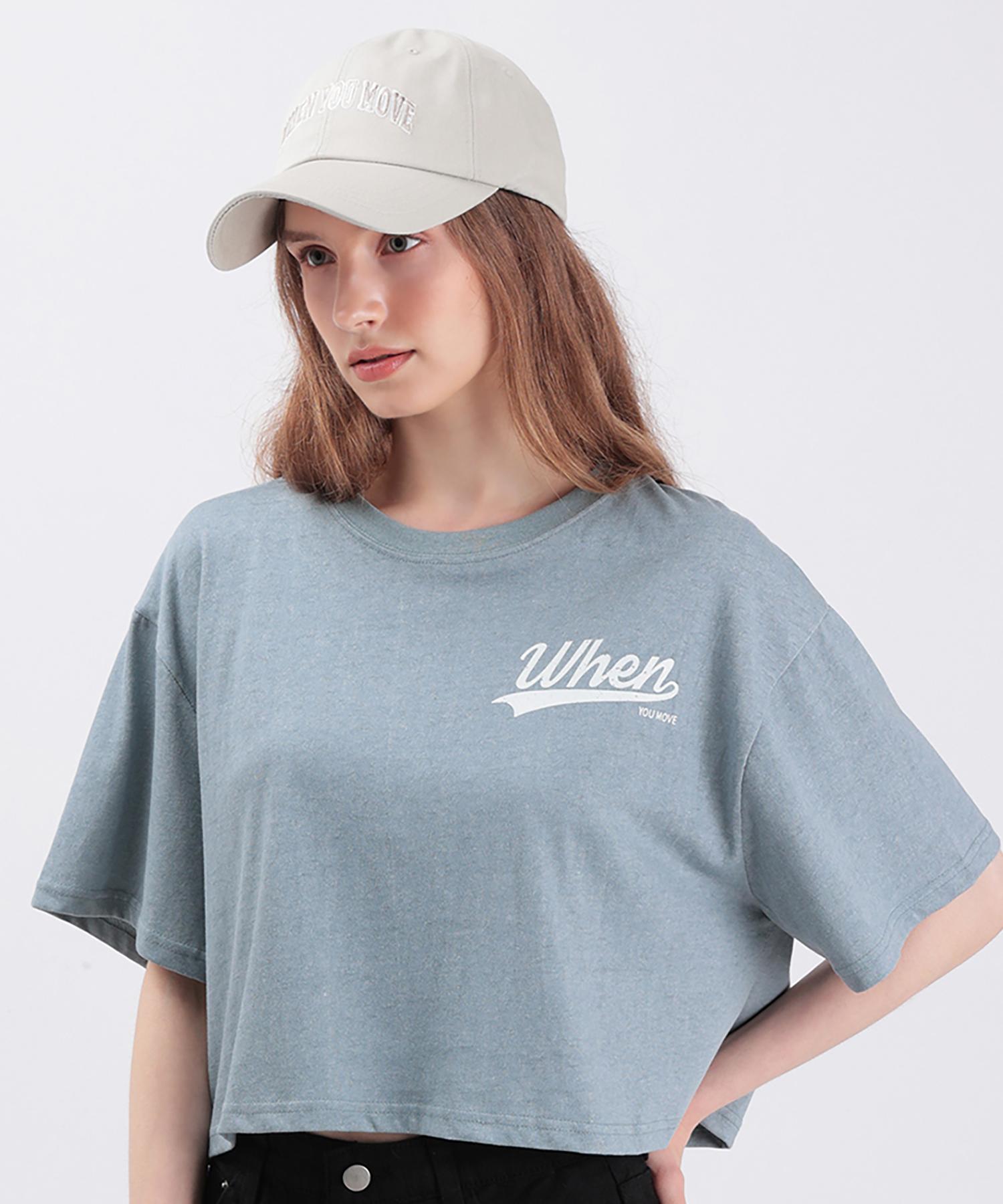 When You Move Pigment Crack Slogan English Crop Top Blue