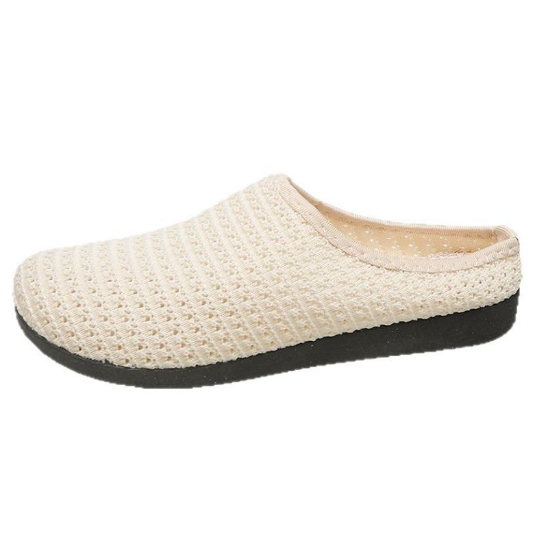 Woven summer women's shoes, one pedal, fly-woven breathable half-towed bag head flat bottom, casual versatile fisherman shoes