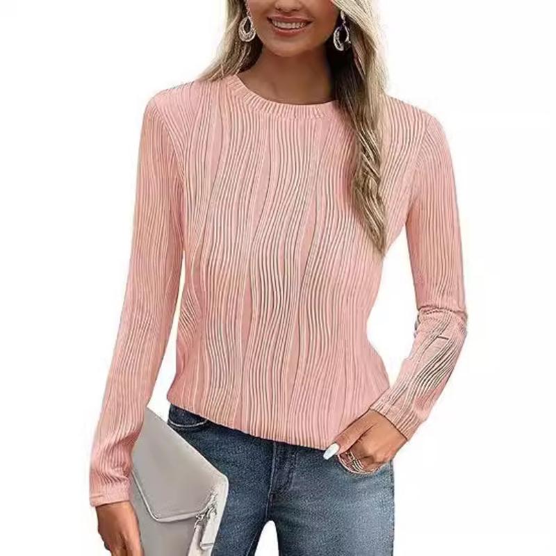 Womens Tops Trendy Dressy Casual Long Sleeve Crewneck Basic T Shirts Solid Loose Textured Blouses Outfits