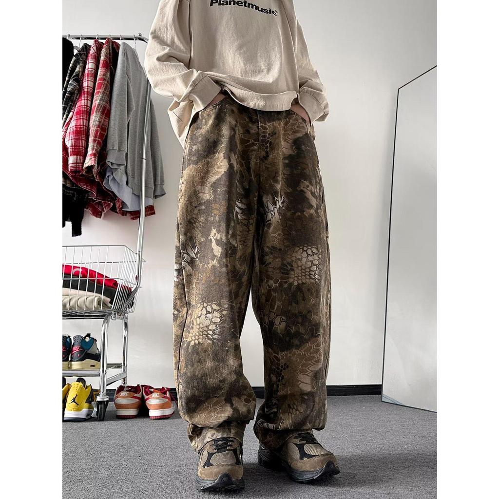 Men's American Retro Snake Print Camouflage Jeans