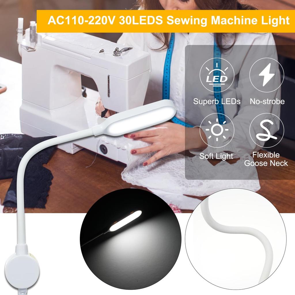 Daconovo 30 LED Sewing Machine Lamp, Dimmable LED Light Fixture with Touch Control, 3 Brightness Levels, Magnetic Base, Flexible Tube, 5000K