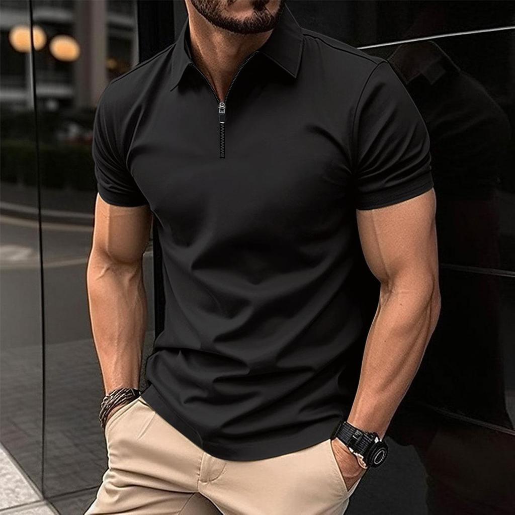 2024 Men's Zipper Polo Shirt - Solid Color, Summer Sports Style