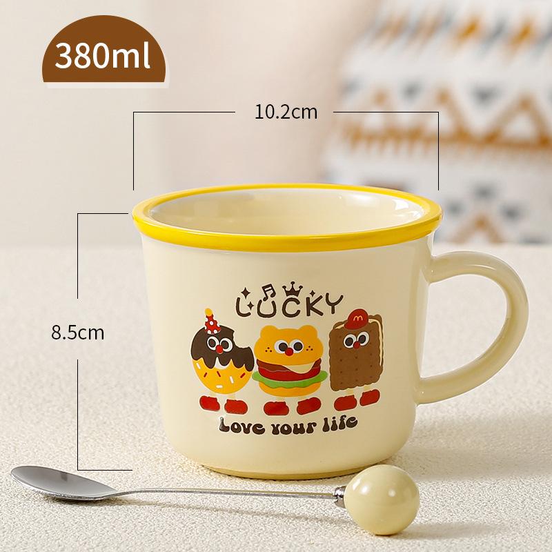 Niedliches Geschenk Keramiktasse Souvenirtasse Frauen Becher Cartoon Wassertasse Haushalt Kaffeetasse mit Deckel Löffel Kinder
