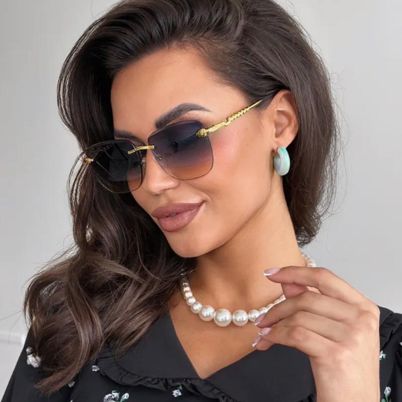 Protective Glasses 2pcs Rimless Large Square Sunglasses For Women Metal Frame Sun Glasses Outoodr Casual Style Eyewear UV400