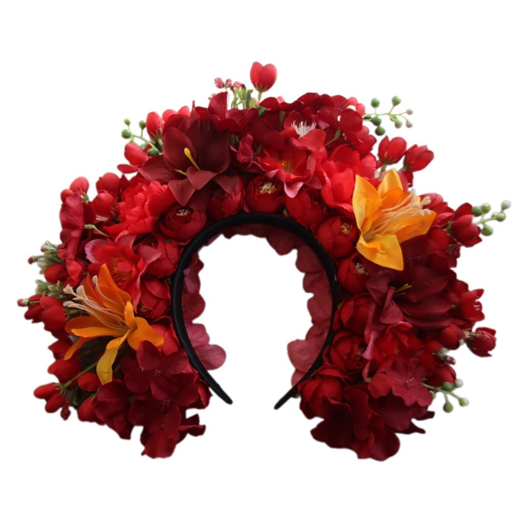 Double Sided Flower Crown for Women Girls Garland Princess Wreath Floral Headband Bridal Headdress Wedding Hair Jewelry