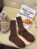 AMUSIIVE Women's Breathable Retro Pleated Cotton Mid-Tube and Knee-High Socks for Spring and Autumn