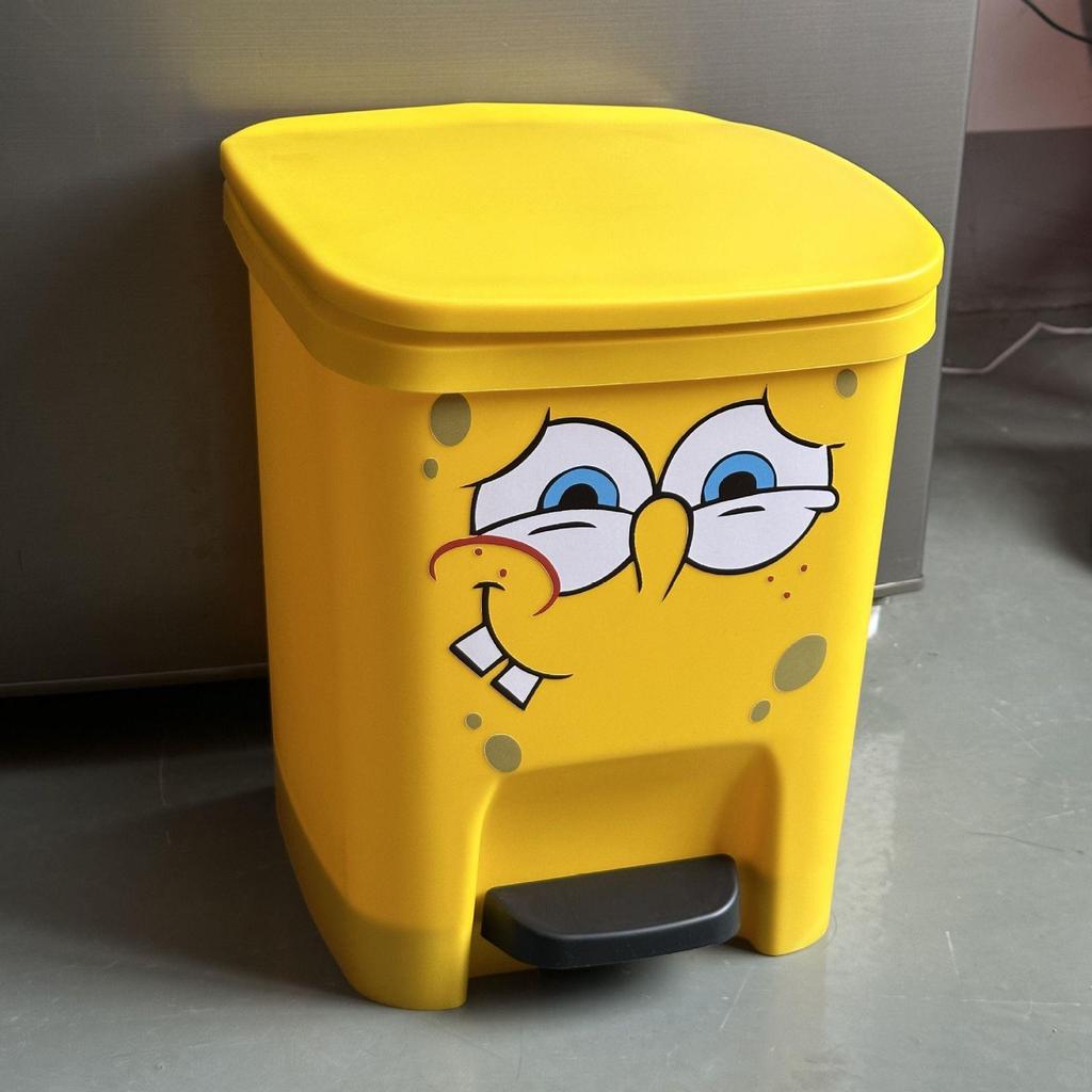 SpongeBob Cartoon Foot-Operated Trash Can with Lid for Living Room, Bedroom, Bathroom