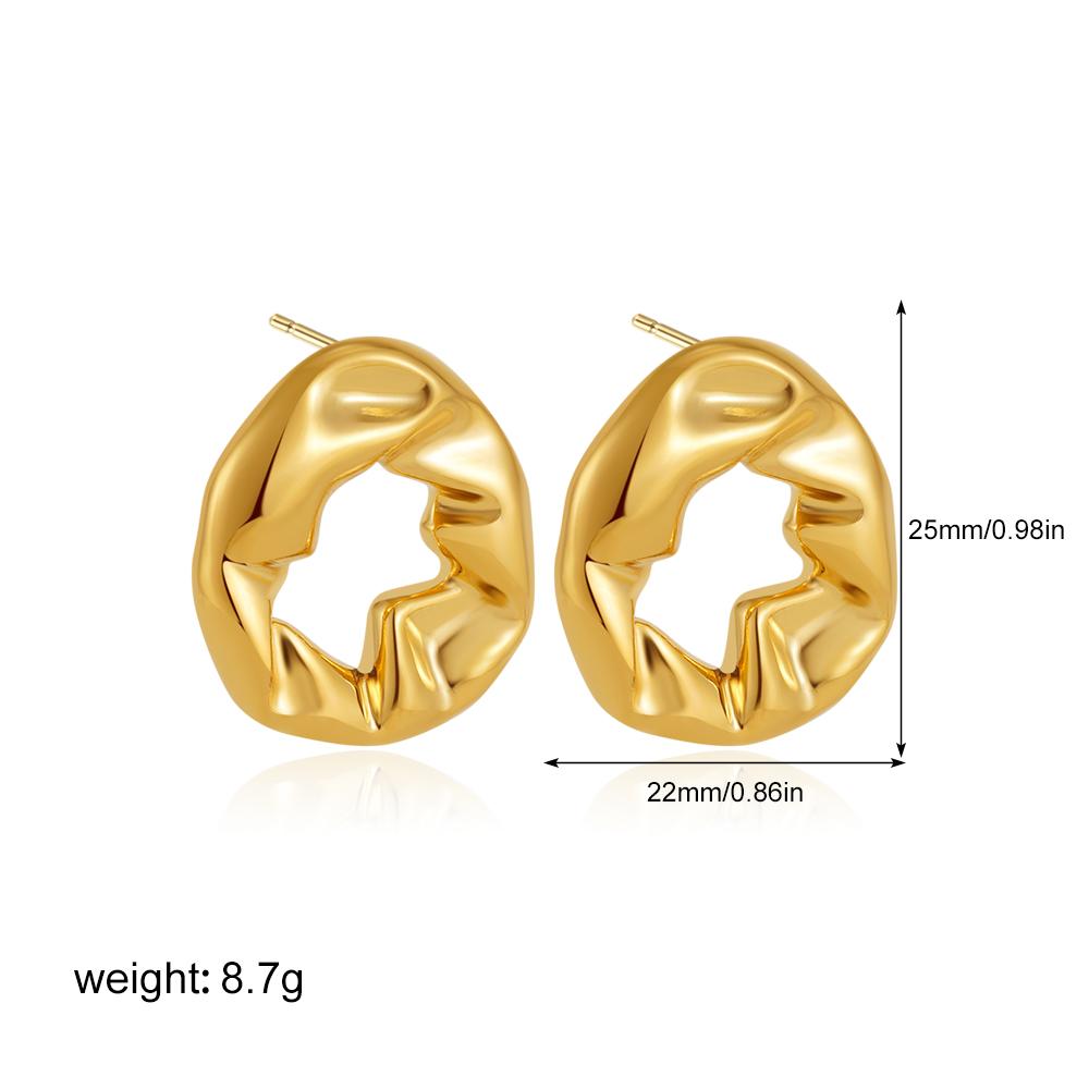 Simple Round Hollow Stud Earrings for Women Fashion Gold Plated Irregular Fold Texture Geometric Earring Trendy Jeweley Gift
