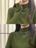Olive Green Women's Slimming Knit Sweater - Autumn/Winter Half-High Neck Base Layer