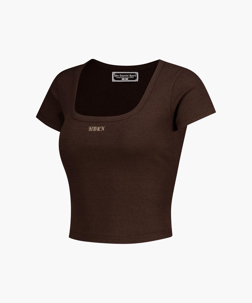 HDEX Essential Ribbed Deep Neck Short Sleeve (Brown)