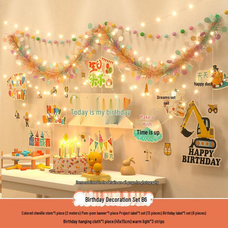 Birthday Pom Pom Bunting Set for Kids - First Party Decor & Photo Props