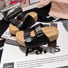 Metal Buckle Internet Celebrities with the Same Thick-soled Muffin Summer New One-word Small Sandals To Wear Slippers Outside the Beach Women's Shoes